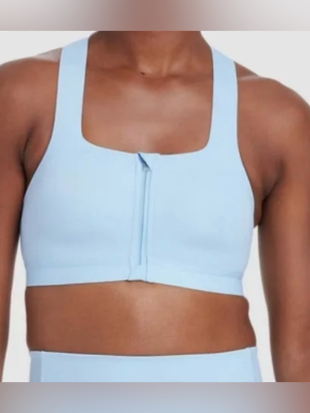 NWT! All In Motion High Support Zip Front  Sports Bra size 44DD Light Blue Color